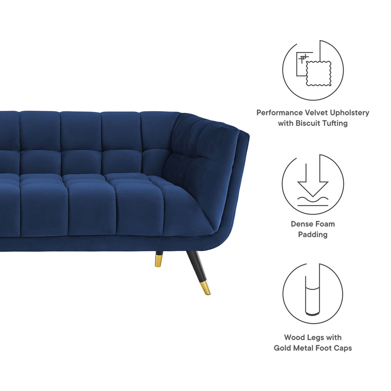Abile Velvet Sofa, Dark Blue