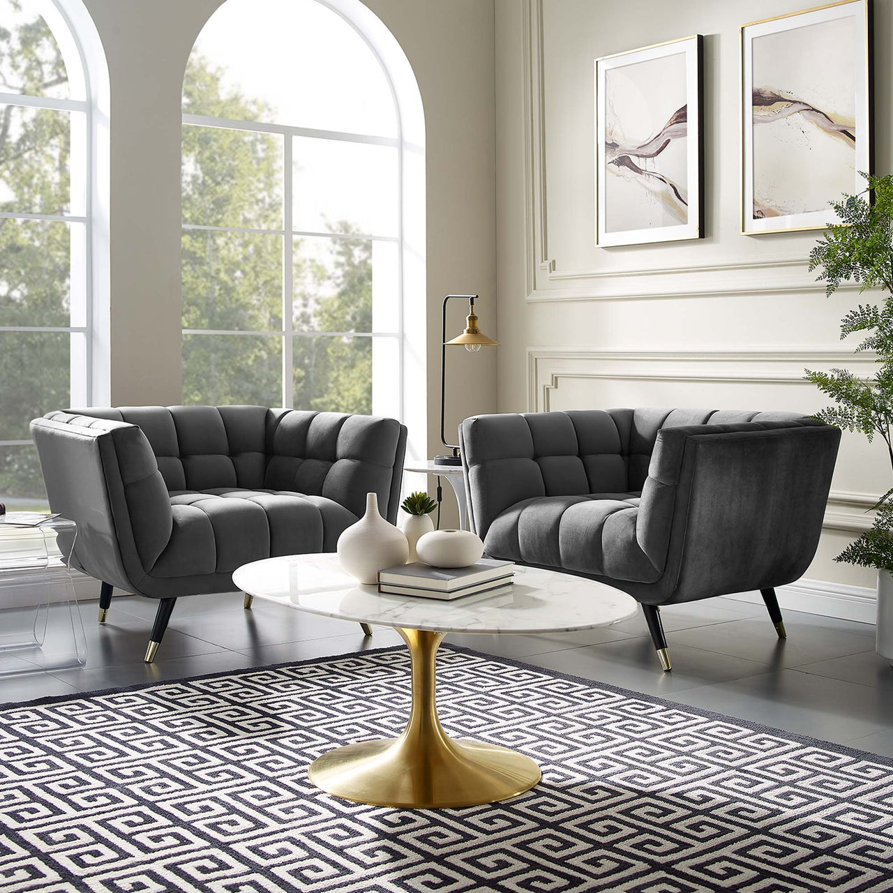Abile Velvet Armchair, Gray