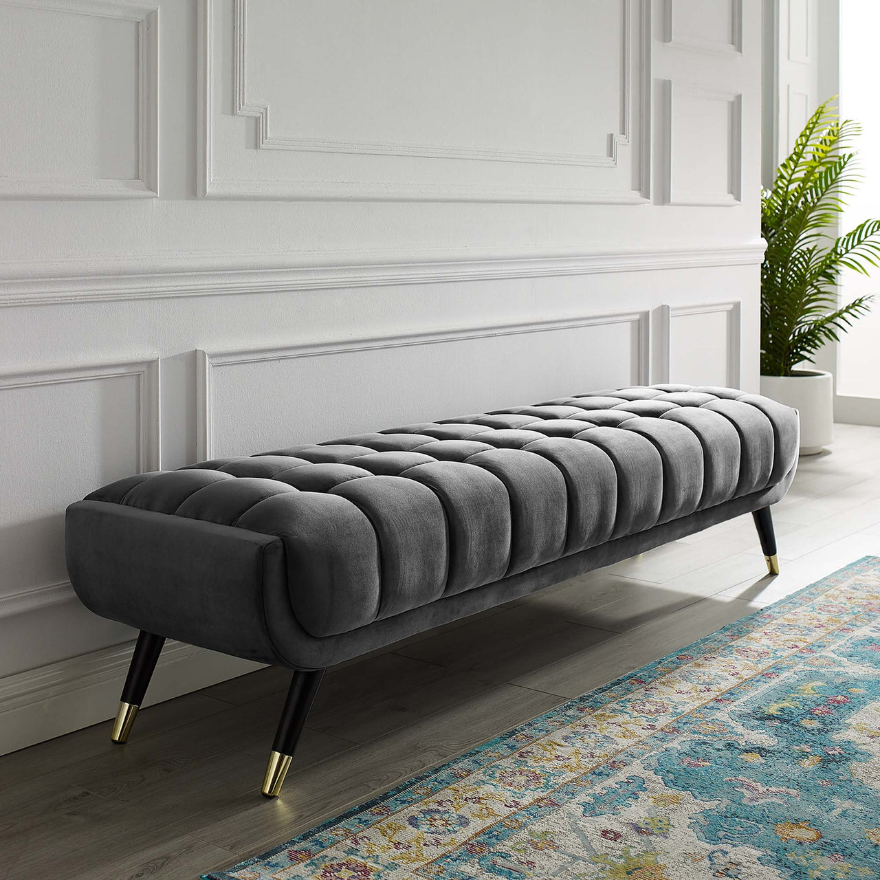 Abile Velvet Bench, Gray
