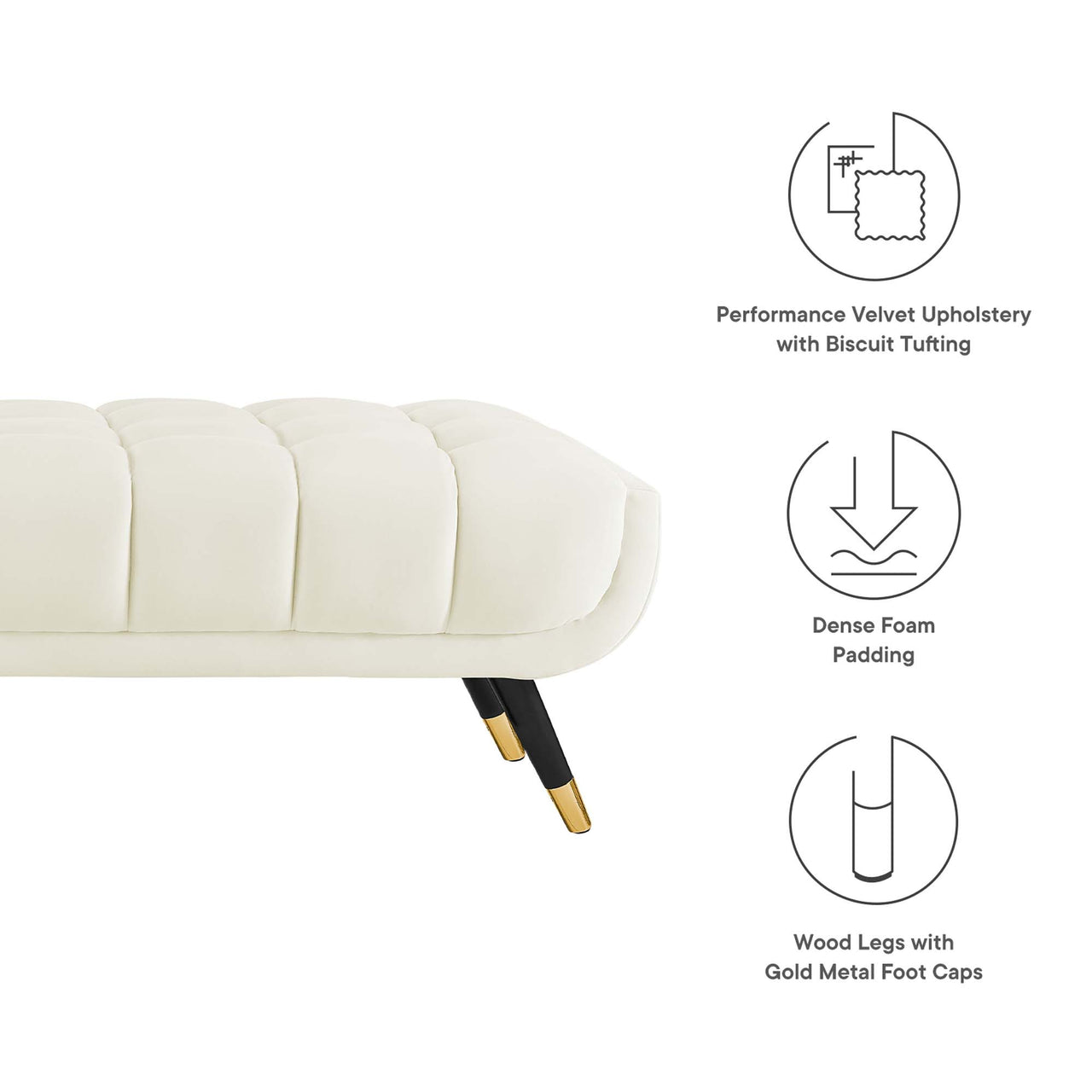Abile Velvet Bench, Ivory
