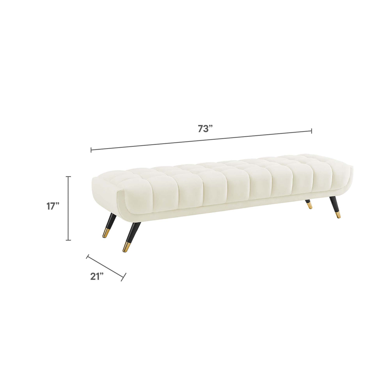 Abile Velvet Bench, Ivory