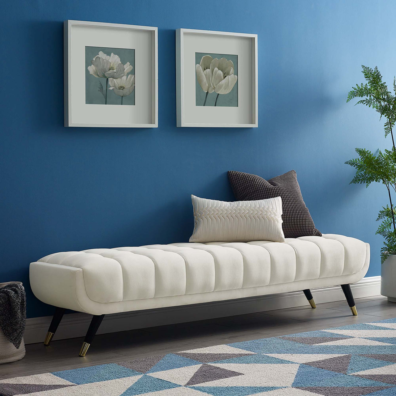 Abile Velvet Bench, Ivory
