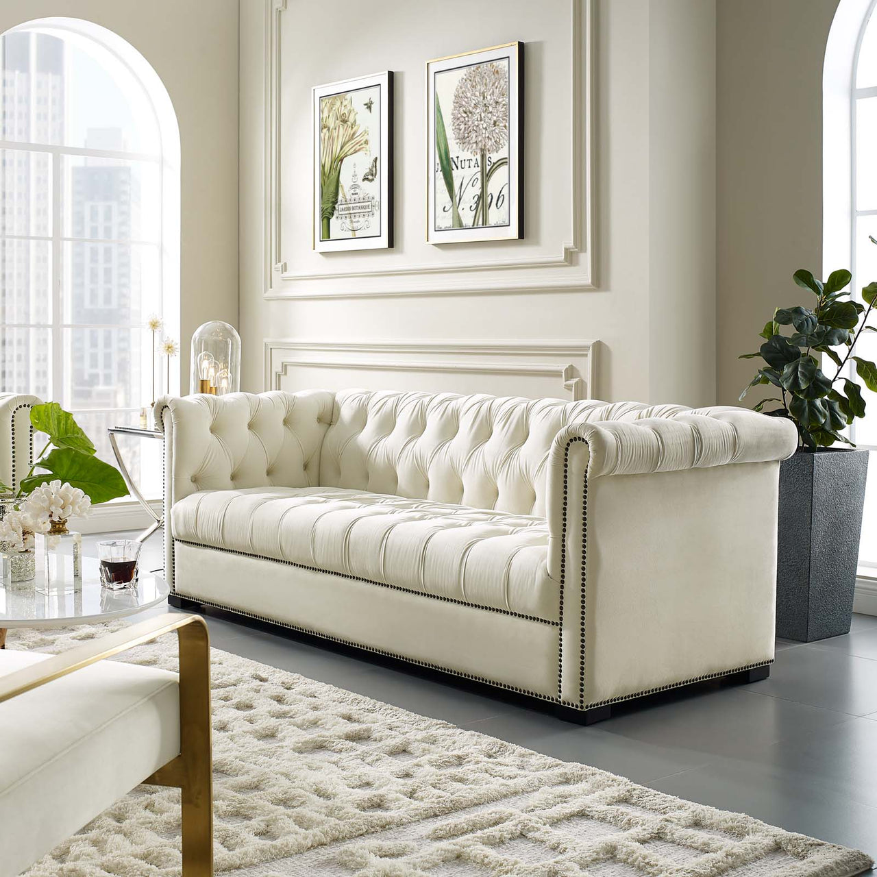 Jester Tufted Velvet Sofa, Ivory