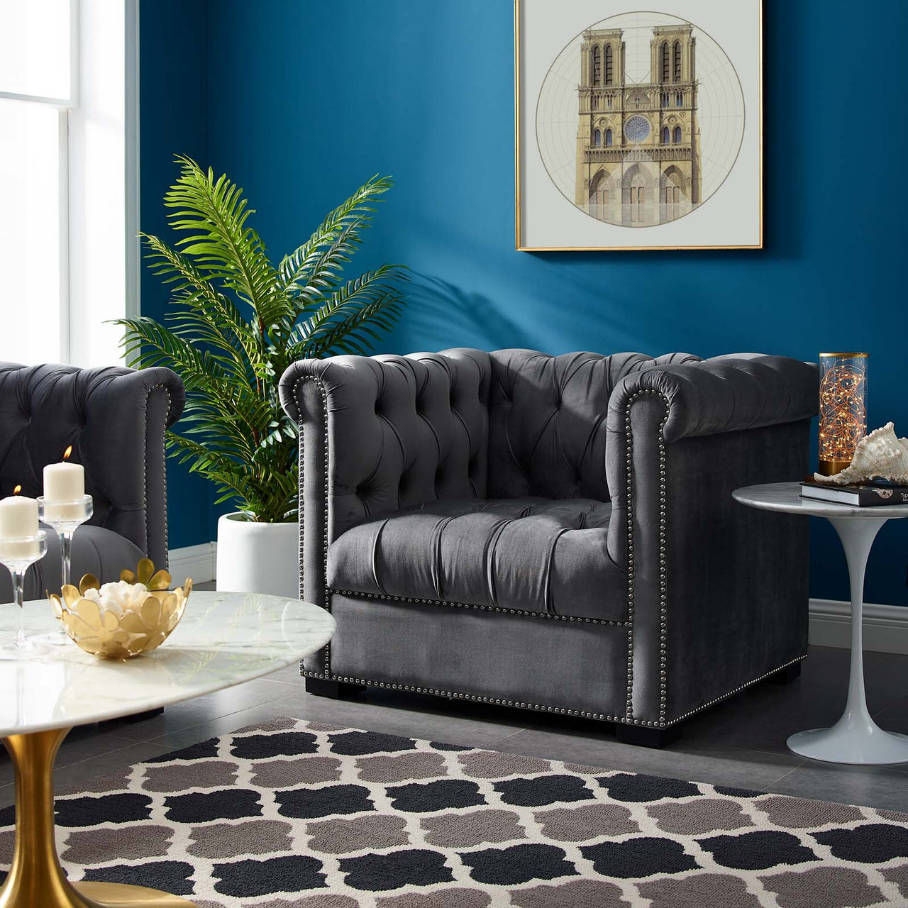 Jester Tufted Velvet Armchair, Gray