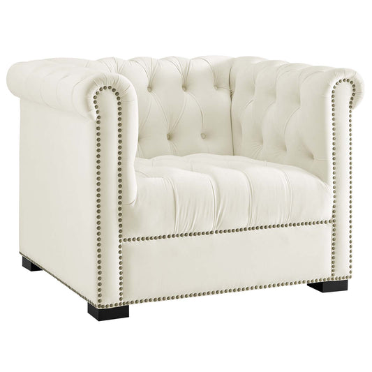 Jester Tufted Velvet Armchair, Ivory