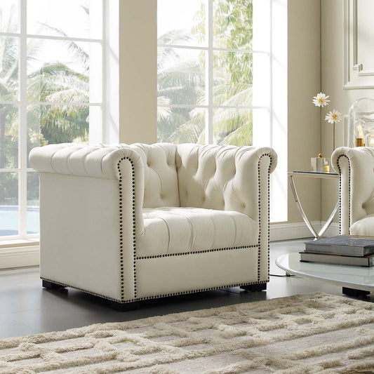 Jester Tufted Velvet Armchair, Ivory