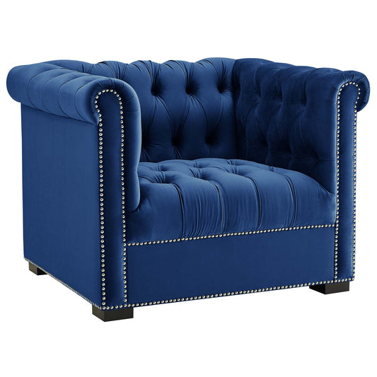 Jester Tufted Velvet Armchair, Dark Blue