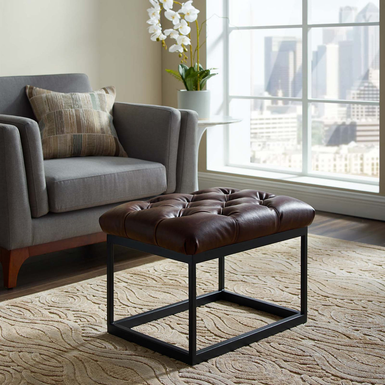Lenquor Eco-Leather Ottoman, Brown