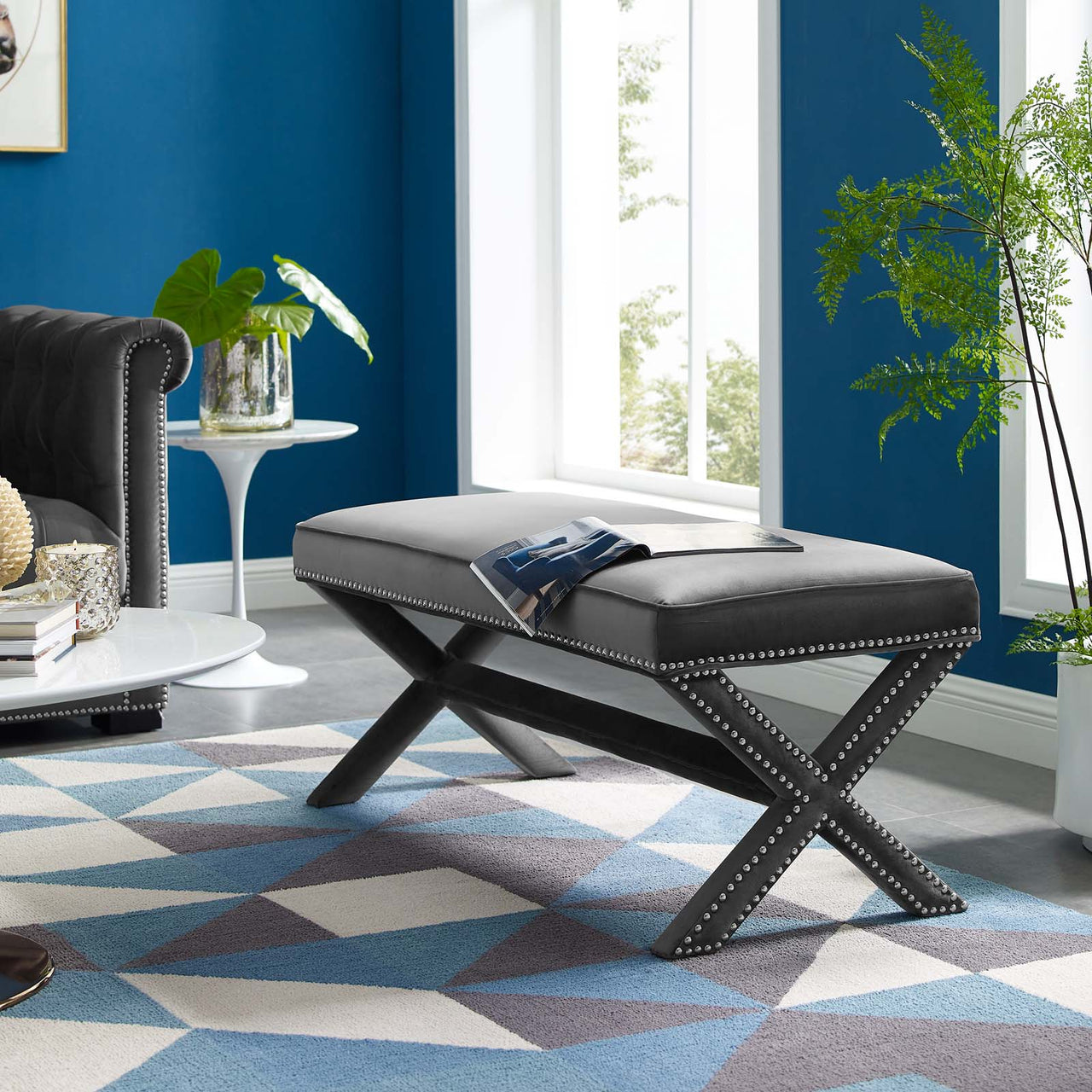 Teamwork Velvet Bench, Gray