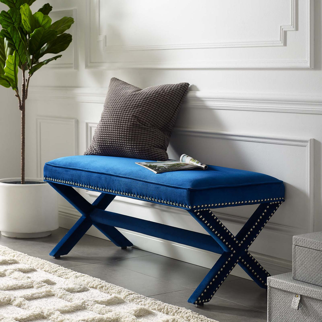 Teamwork Velvet Bench, Navy