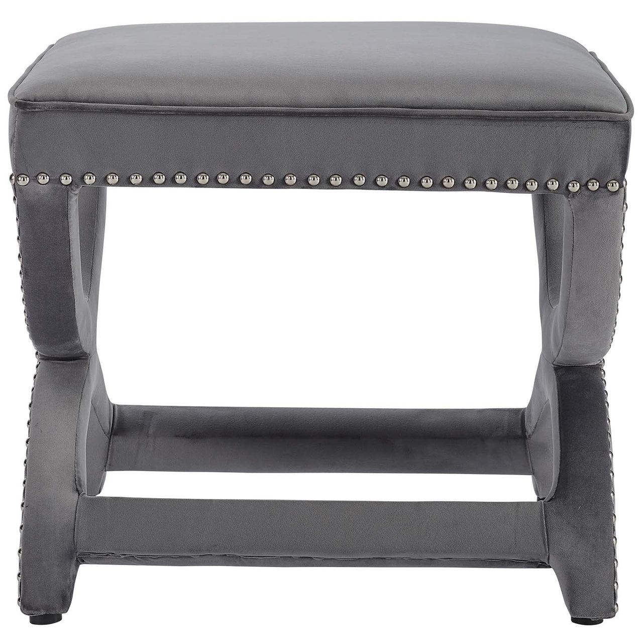 Luxe Lounge Upholstered Nailhead Trim Velvet Ottoman, Gray