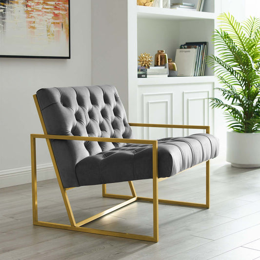 Ellurea Velvet Accent Chair, Gray