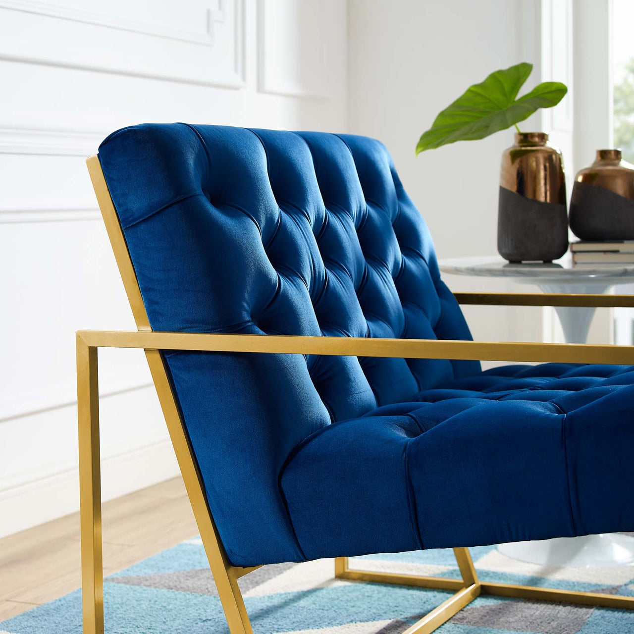 Ellurea Velvet Accent Chair, Navy