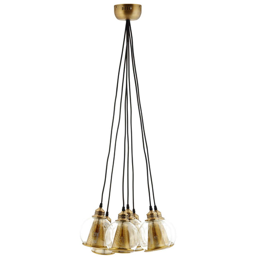 Peak Brass Cone and Glass Globe Cluster Pendant Chandelier, Gold
