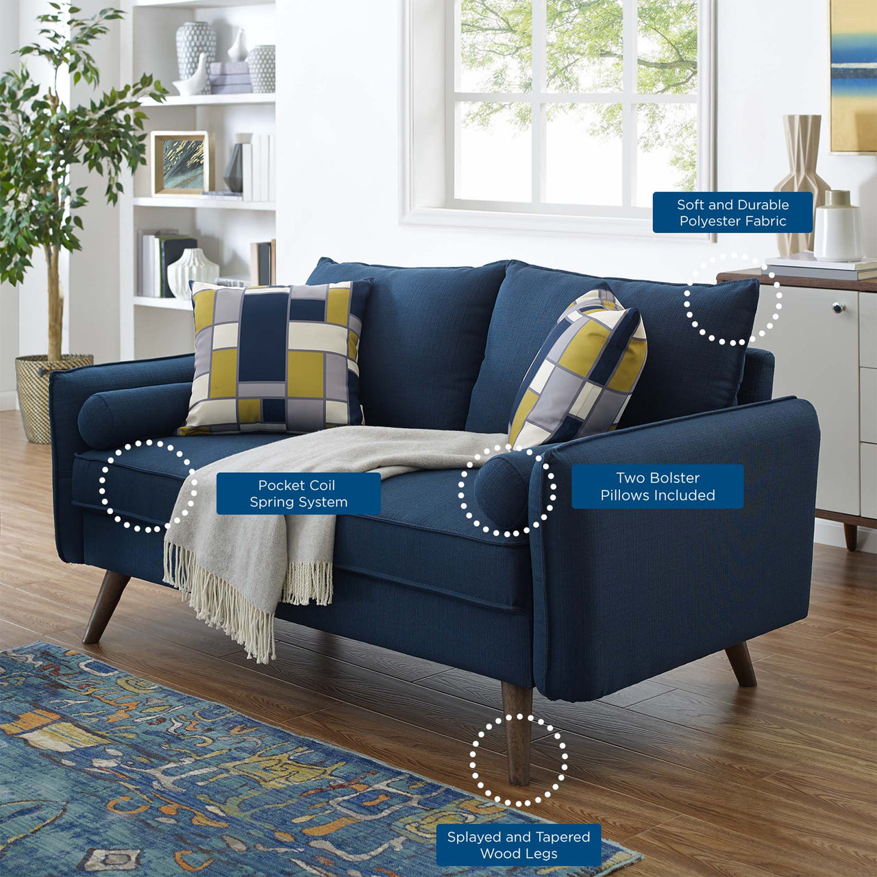 Marindi Plush Fabric Loveseat, Azure