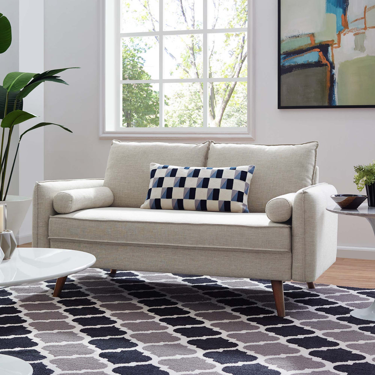 Marindi Plush Fabric Loveseat, Beige