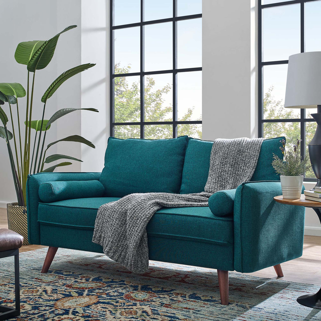 Marindi Plush Fabric Loveseat, Teal