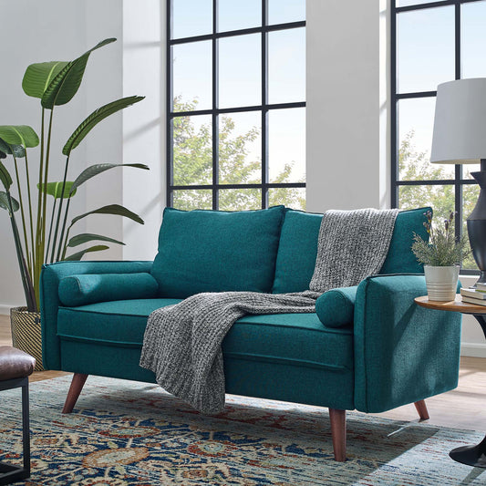 Marindi Plush Fabric Loveseat, Teal
