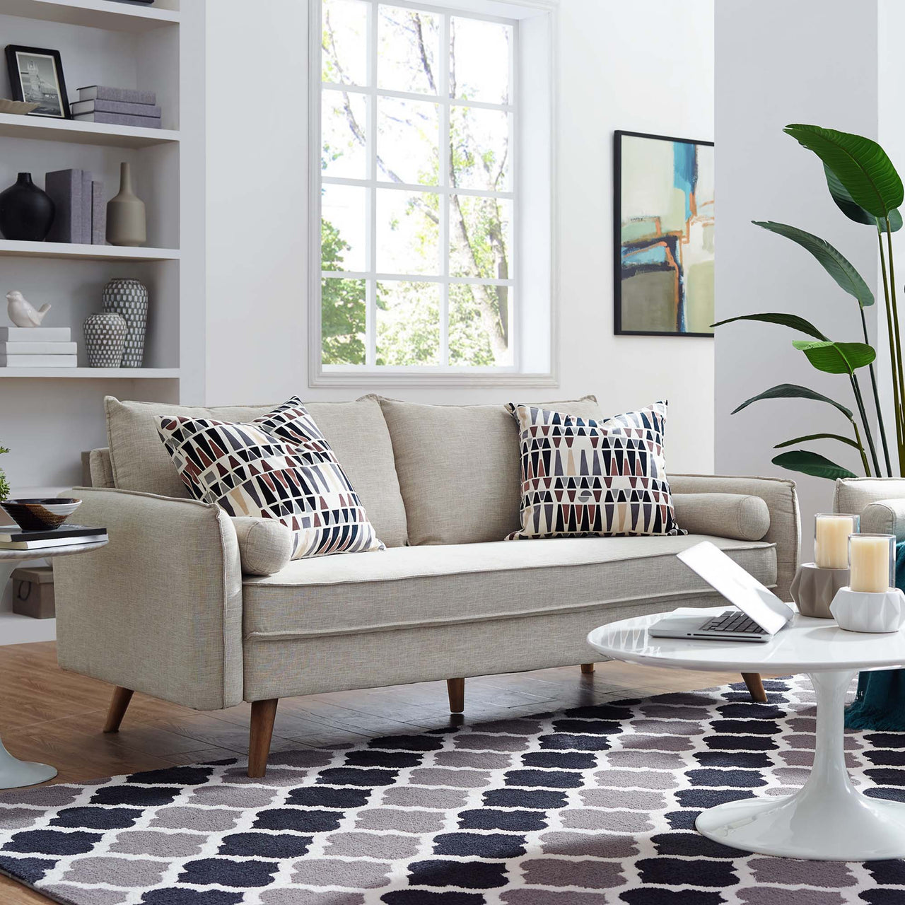 Marindi Plush Fabric Sofa, Beige