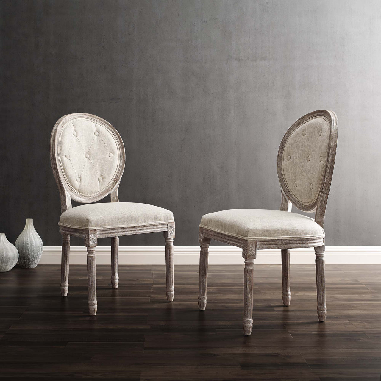 Genevre Upholstered Dining Chair Set of 2, Beige