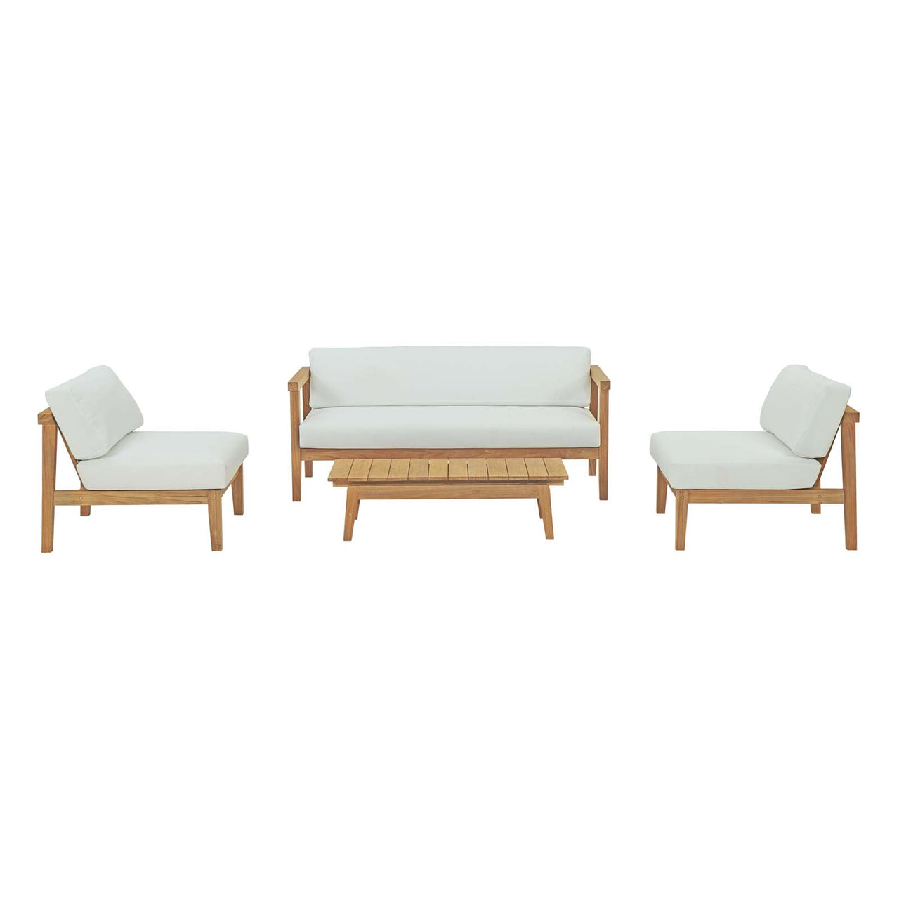 Brentford 4-Piece Alfresco Lounging Set, Natural Wood & White