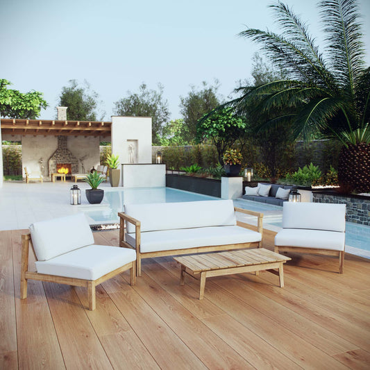 Brentford 4-Piece Alfresco Lounging Set, Natural Wood & White