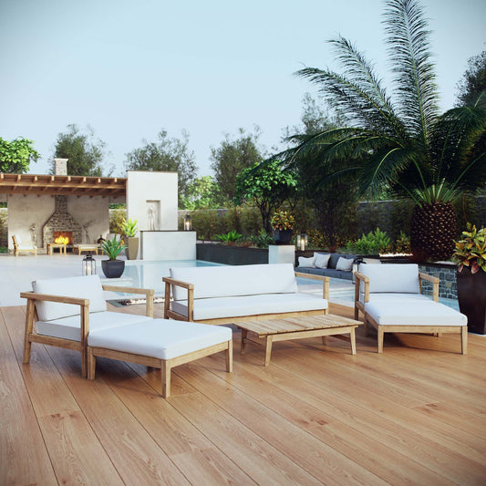 Brentford 6-Piece Alfresco Lounging Set, Natural Wood & White