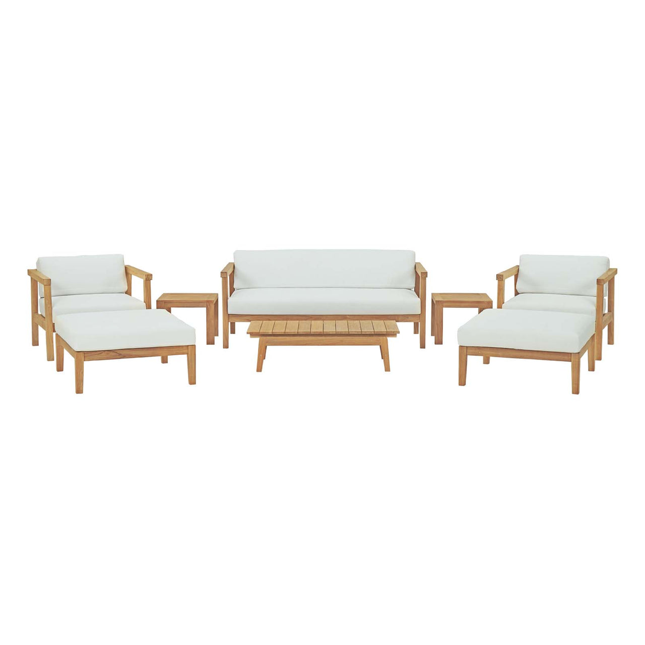 Brentford 8-Piece Alfresco Lounging Set, Natural Wood & White