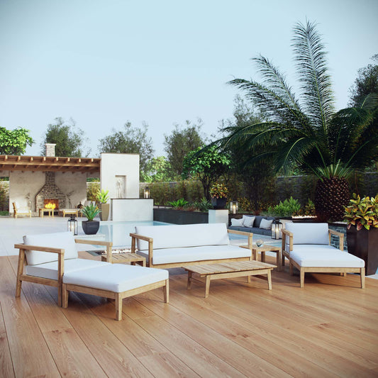 Brentford 8-Piece Alfresco Lounging Set, Natural Wood & White