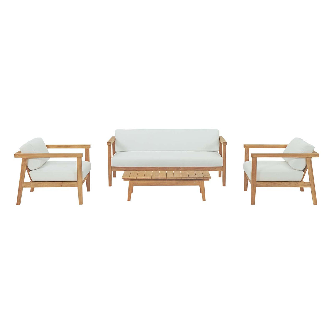 Brentford 4-Piece Alfresco Lounging Set, Natural Wood & White