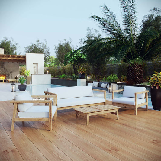 Brentford 4-Piece Alfresco Lounging Set, Natural Wood & White