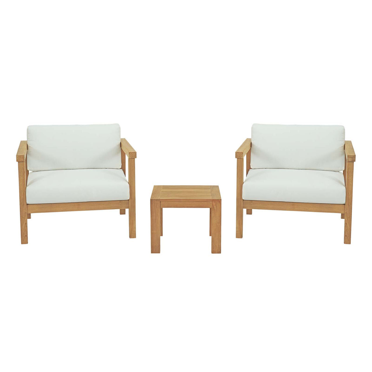 Brentford 3-Piece Alfresco Lounging Set, Natural Wood & White