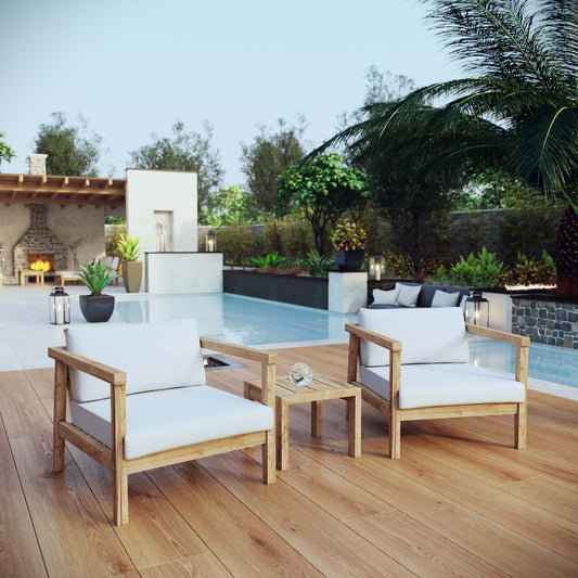 Brentford 3-Piece Alfresco Lounging Set, Natural Wood & White