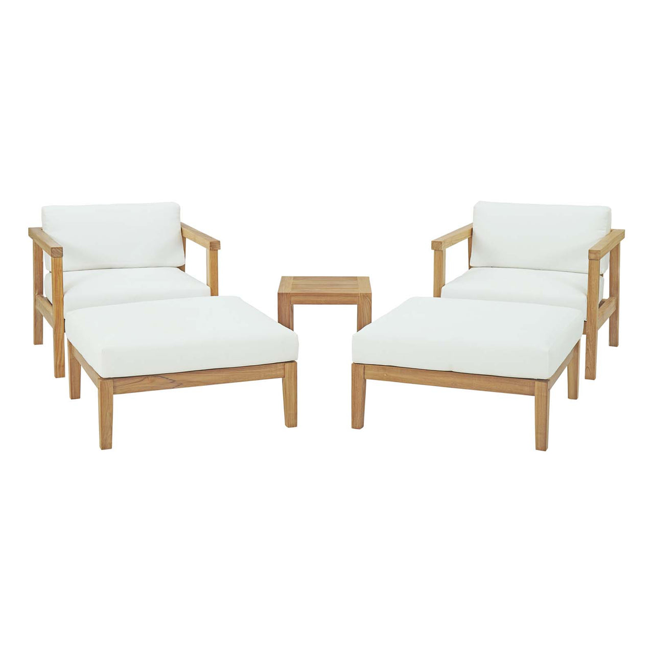 Bayport 5 Piece Outdoor Patio Teak Set, Natural Wood & White
