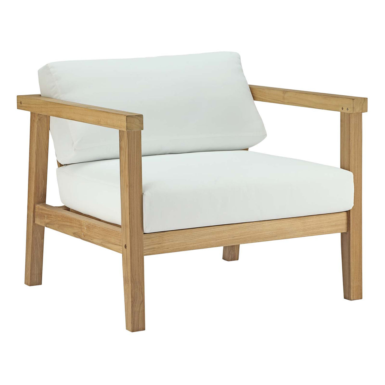Bayport 5 Piece Outdoor Patio Teak Set, Natural Wood & White