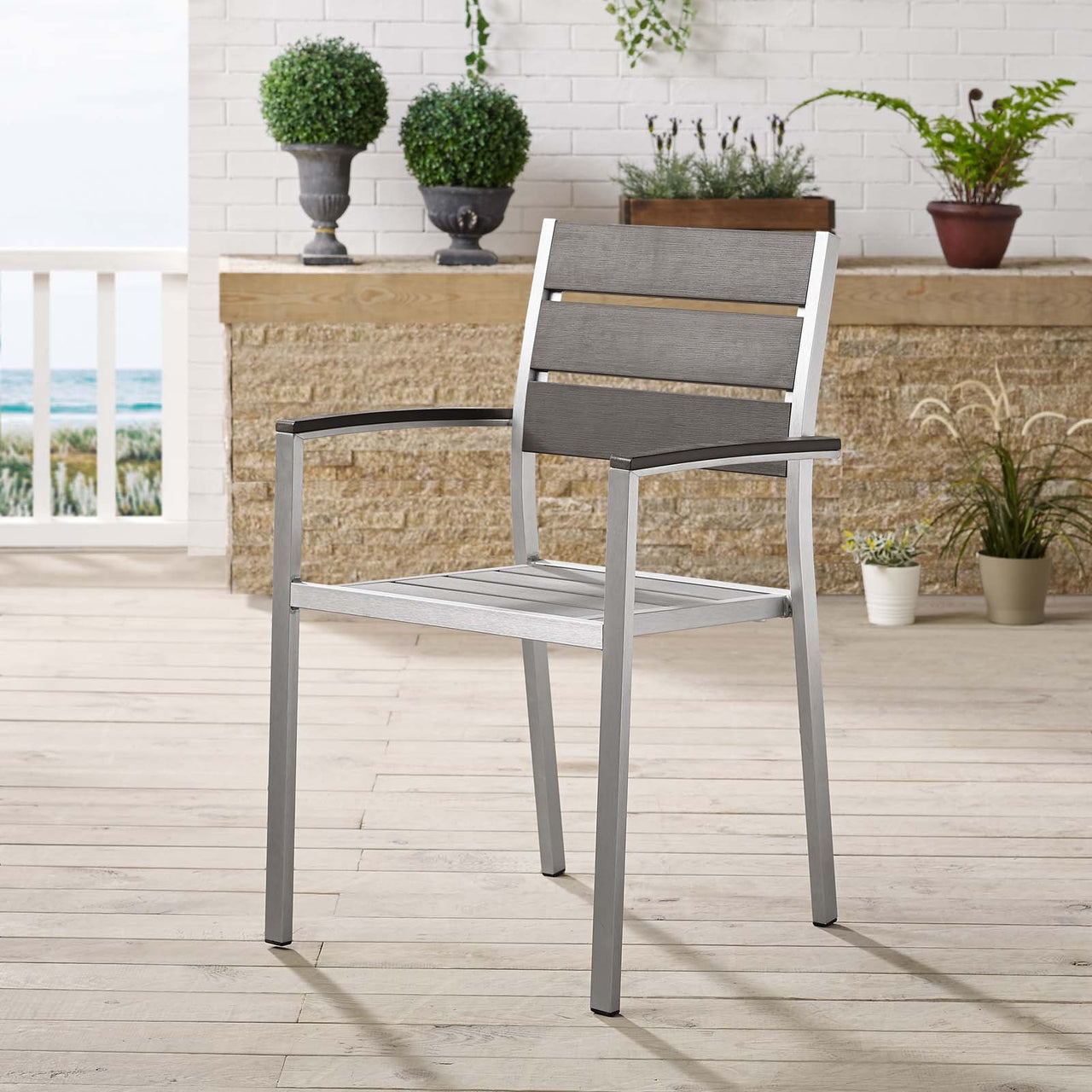 Shorea Alfresco Dining Armchair, Silver & Gray