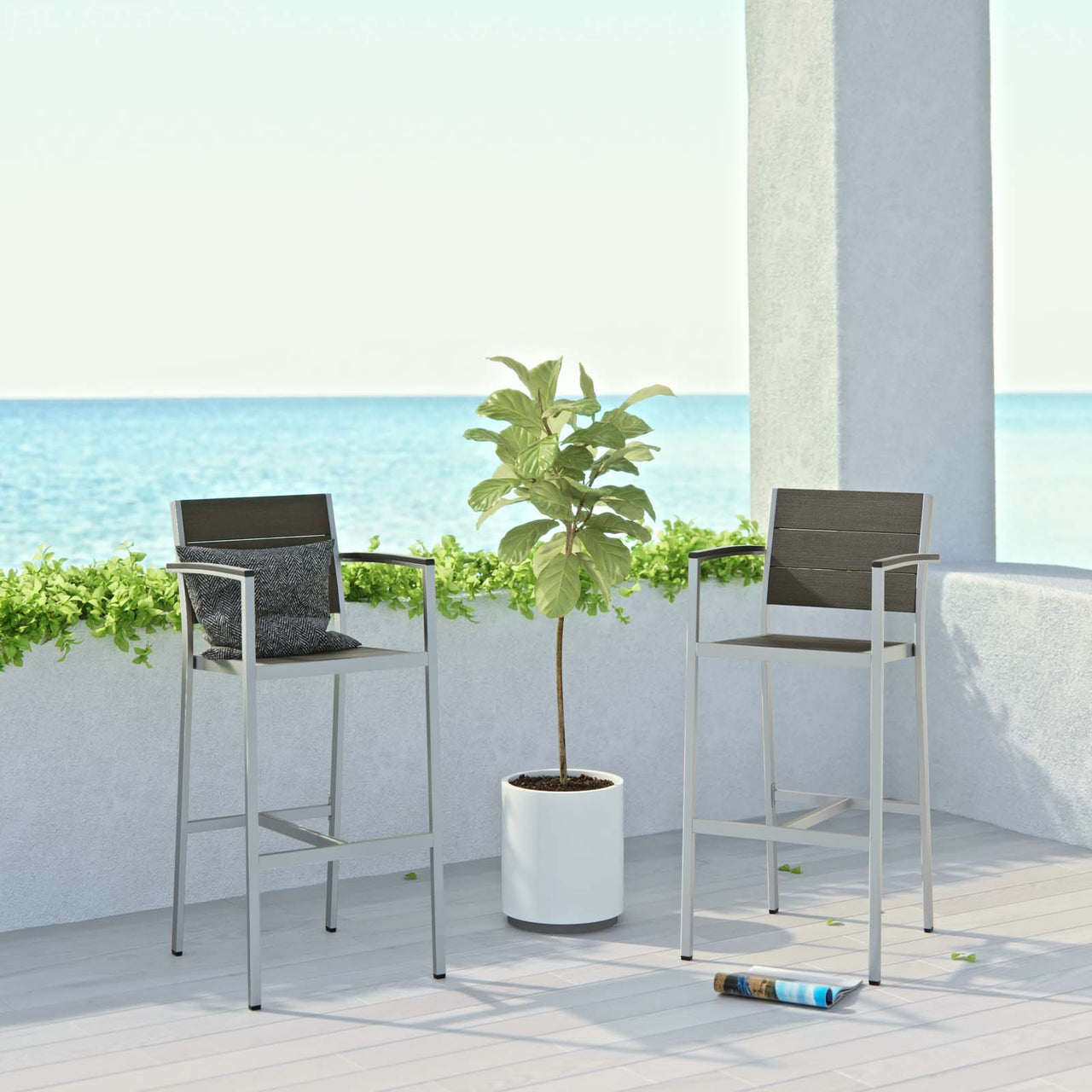 Shorea Alfresco Bar Stool Set of 2, Silver & Gray