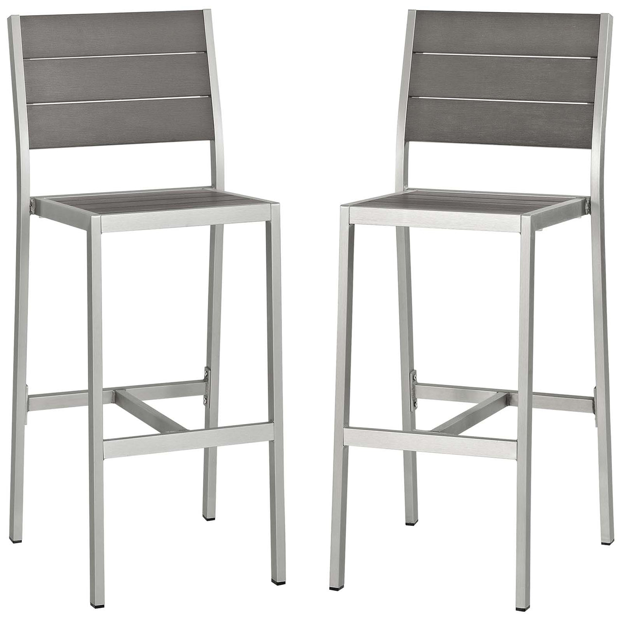 Shorea Alfresco Armless Bar Stool Set of 2, Silver & Gray