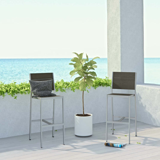 Shorea Alfresco Armless Bar Stool Set of 2, Silver & Gray