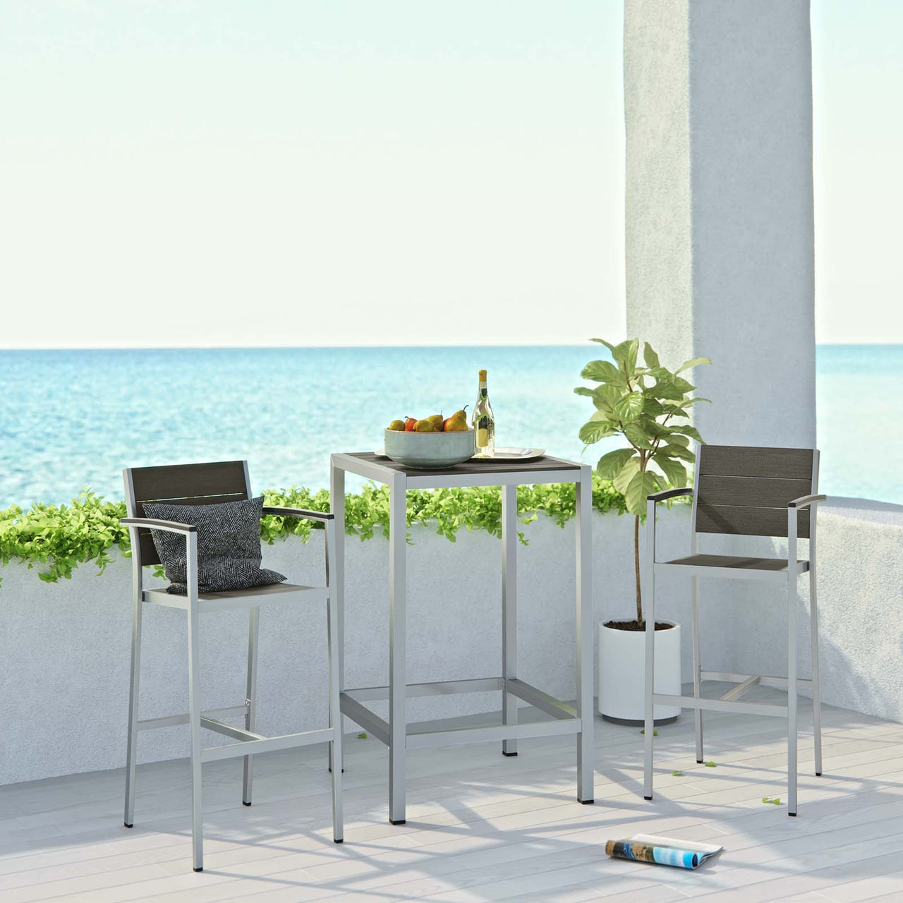 Shorea 3-Piece Alfresco Pub Set, Silver & Gray