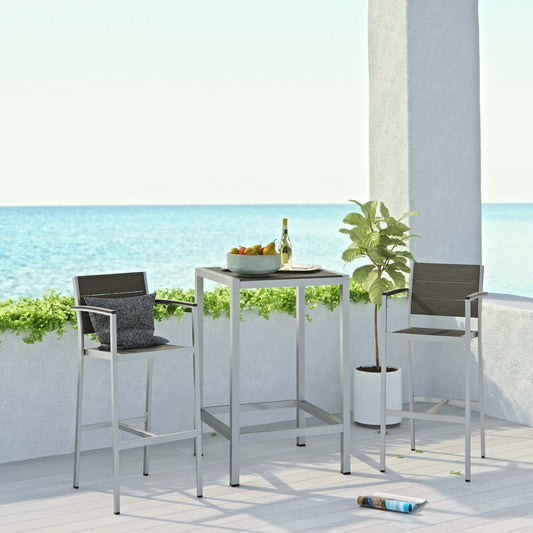 Shorea 3-Piece Alfresco Pub Set, Silver & Gray