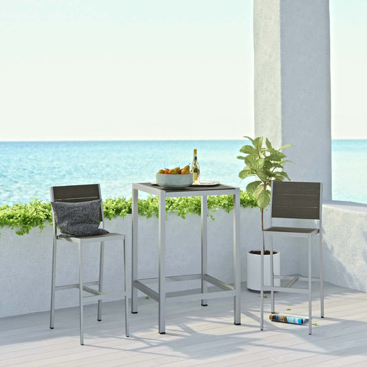 Shorea 3-Piece Alfresco Pub Set, Silver & Gray