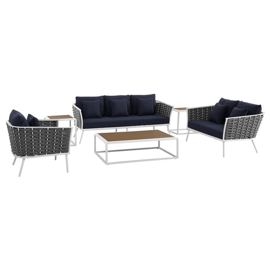 Stellan 6-Piece Alfresco Sectional Sofa Set, White & Navy