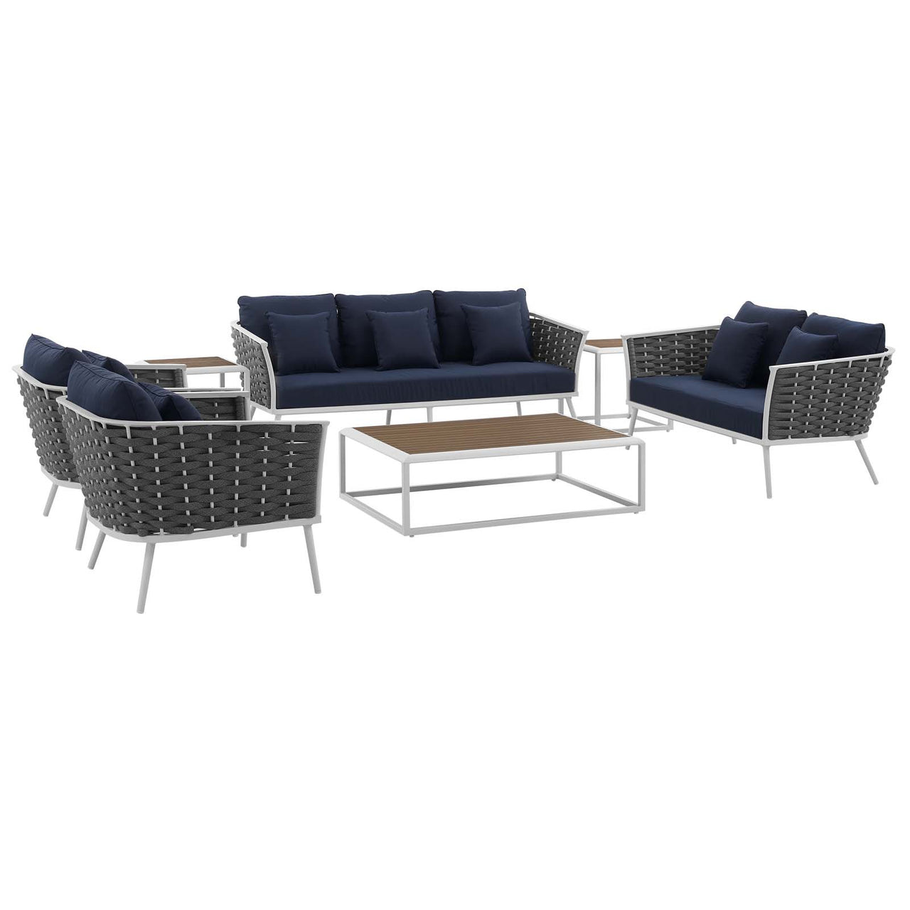 Stellan 7-Piece Alfresco Sectional Sofa Set, White & Navy