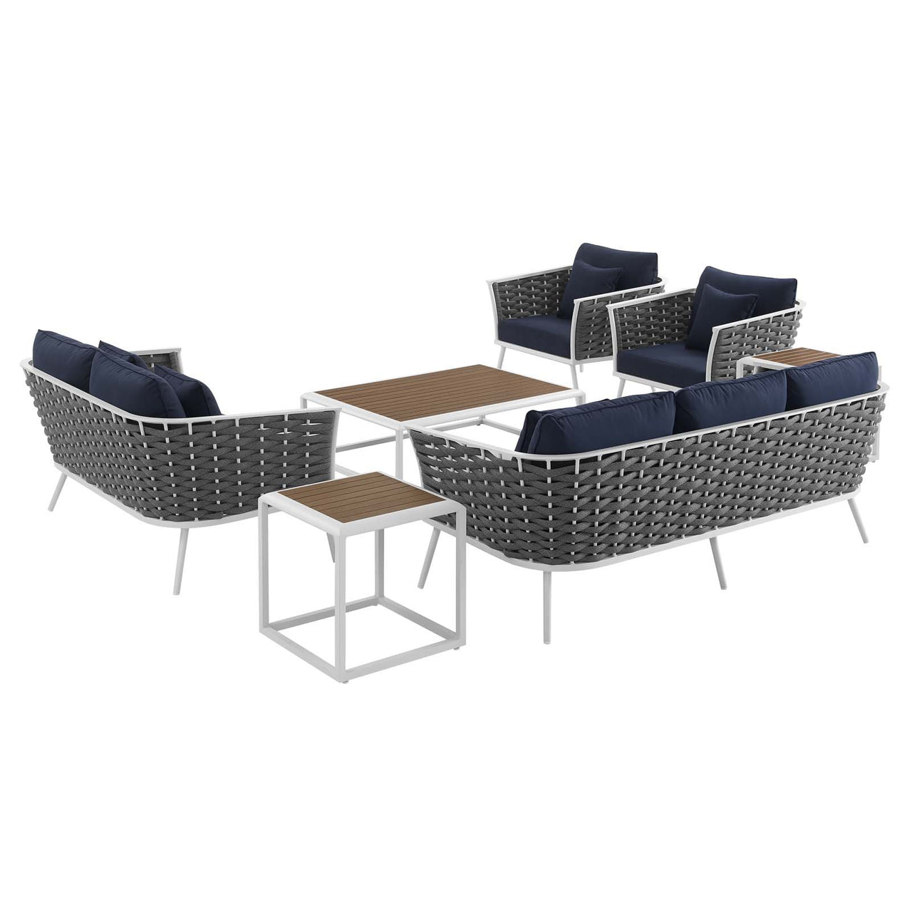 Stellan 7-Piece Alfresco Sectional Sofa Set, White & Navy