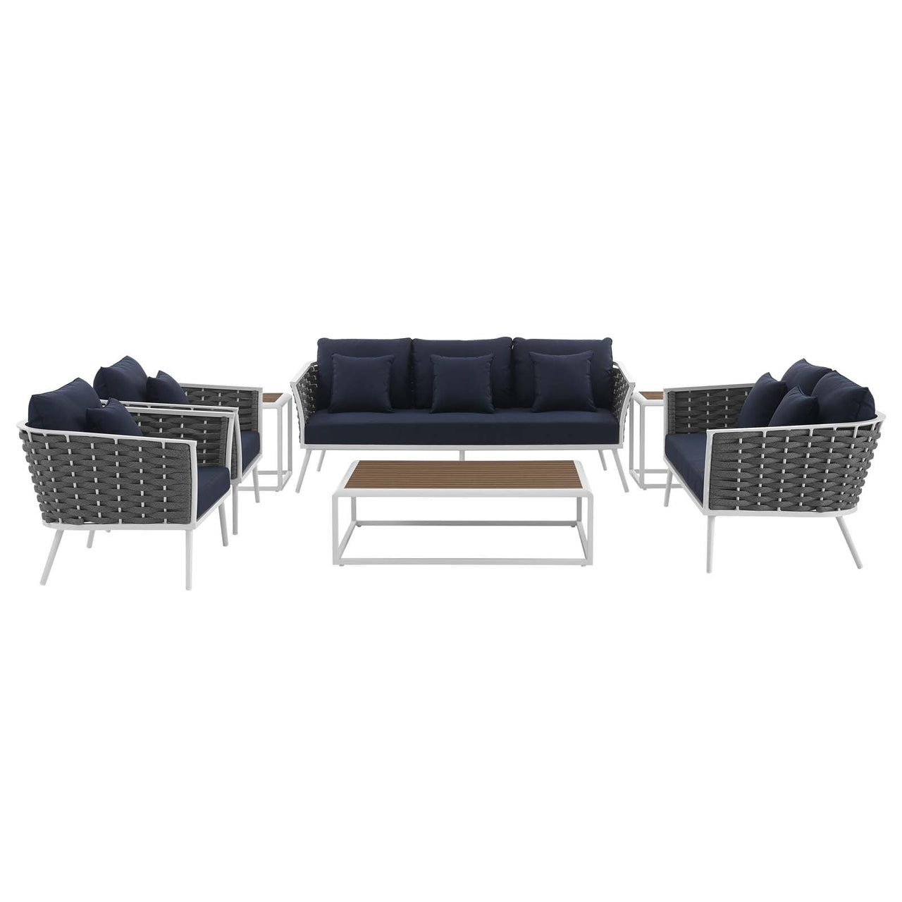 Stellan 7-Piece Alfresco Sectional Sofa Set, White & Navy