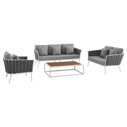 Stellan 4-Piece Alfresco Sectional Sofa Set, White & Gray