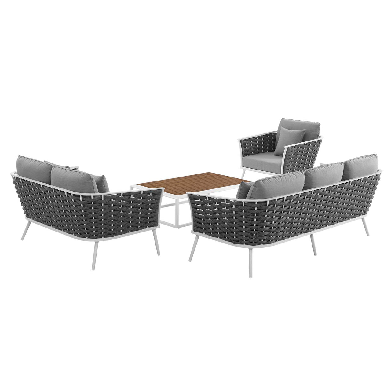 Stellan 4-Piece Alfresco Sectional Sofa Set, White & Gray