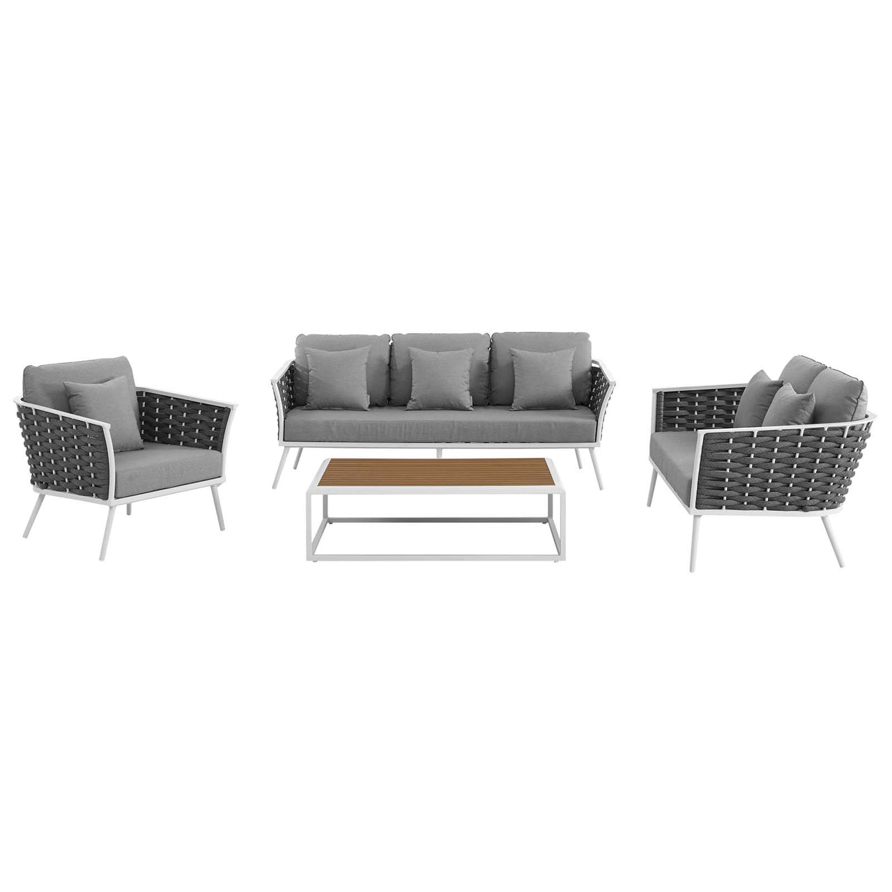 Stellan 4-Piece Alfresco Sectional Sofa Set, White & Gray