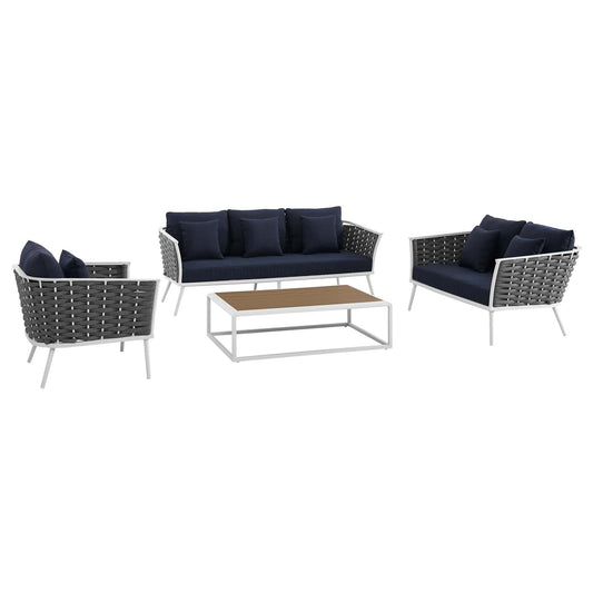 Stellan 4-Piece Alfresco Sectional Sofa Set, White & Navy